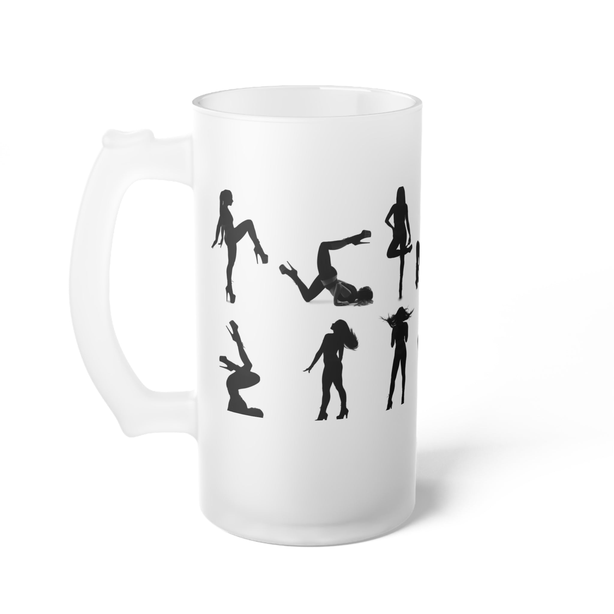 Pinup Silhouettes Frosted Glass Beer Mug | Retro Dance Silhouette Pattern