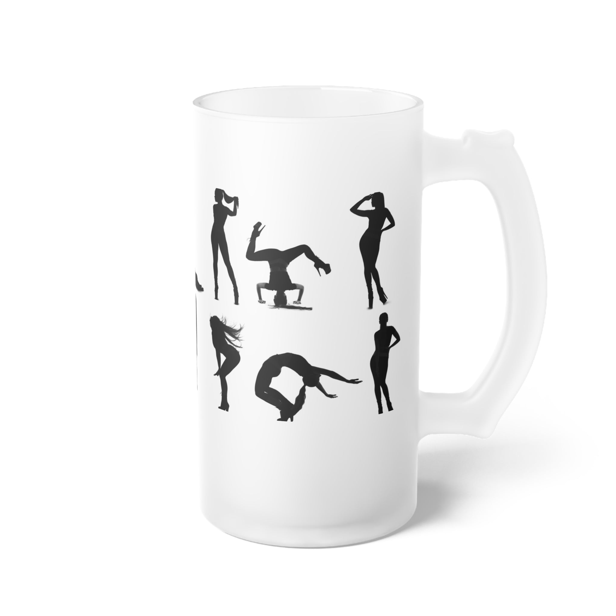 Pinup Silhouettes Frosted Glass Beer Mug | Retro Dance Silhouette Pattern
