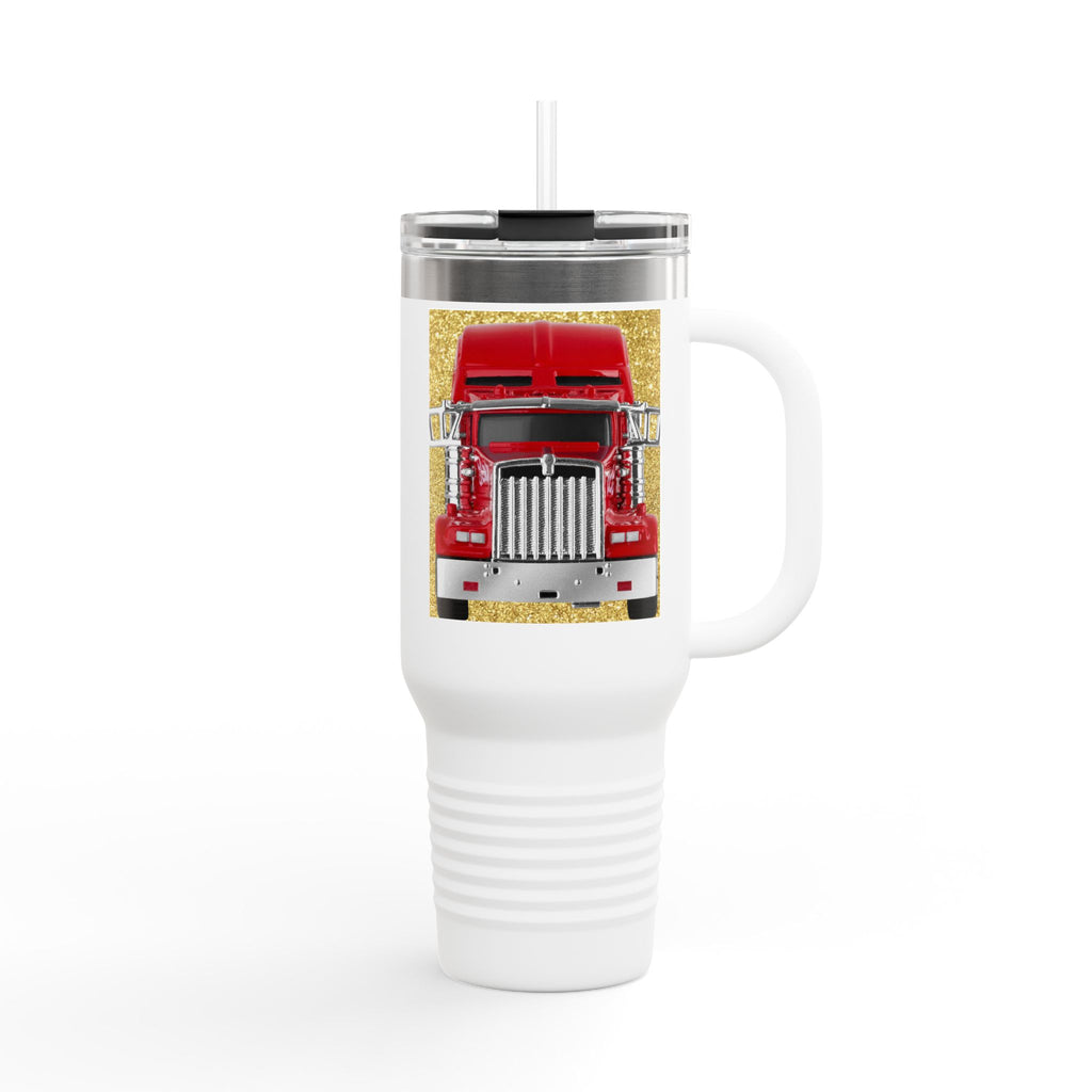 Red Semi Truck Travel Mug | 40oz Insulated Tumbler, Big Rig Truck Design