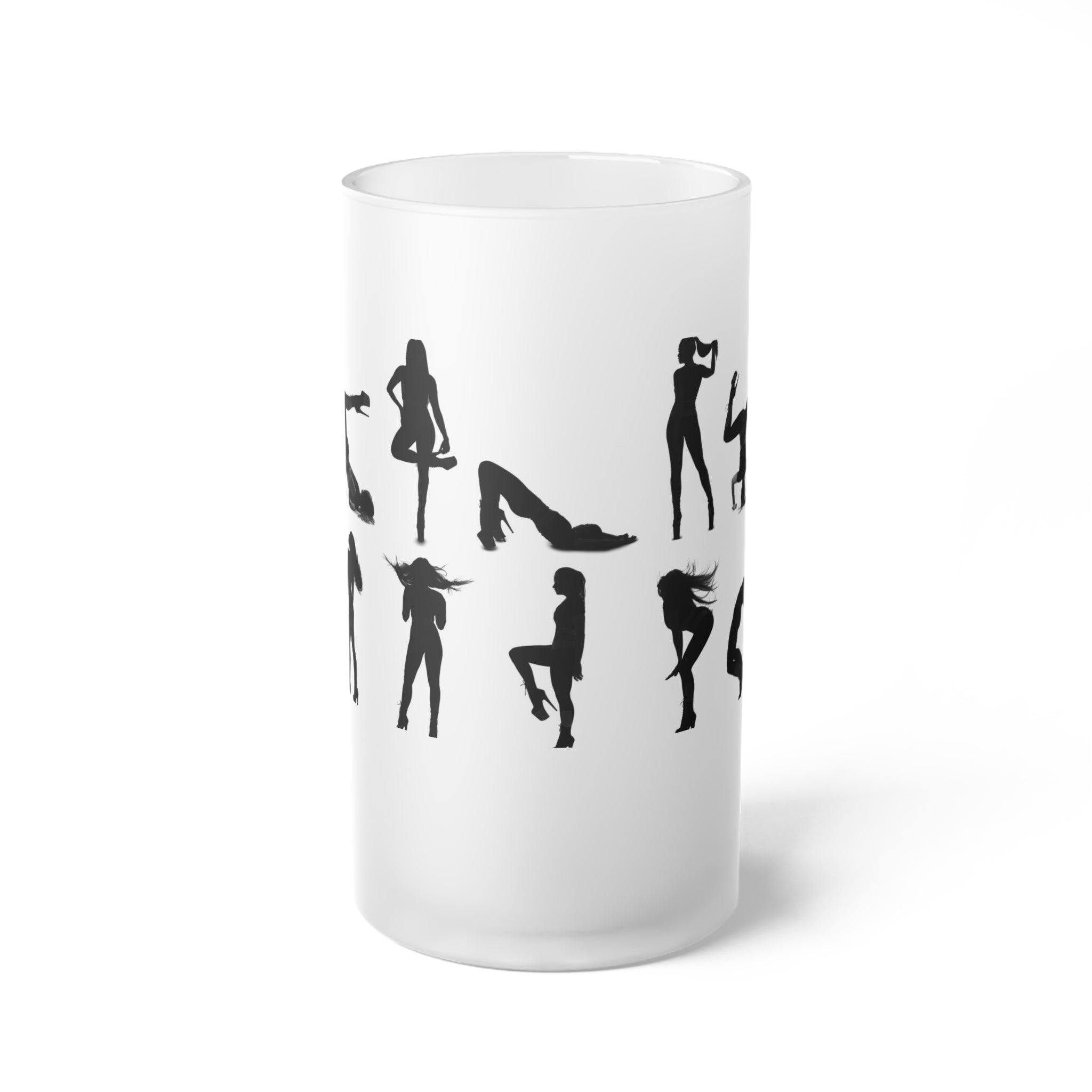 Pinup Silhouettes Frosted Glass Beer Mug | Retro Dance Silhouette Pattern
